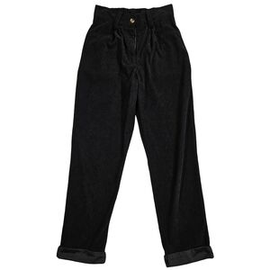Nimin High Waisted Pleated Front Courdaroy Pants, Black, Small NWOT